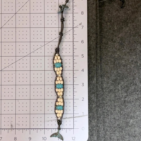 Turquoise Wave leather wrap bracelet. 6" - 7" - Picture 9 of 9